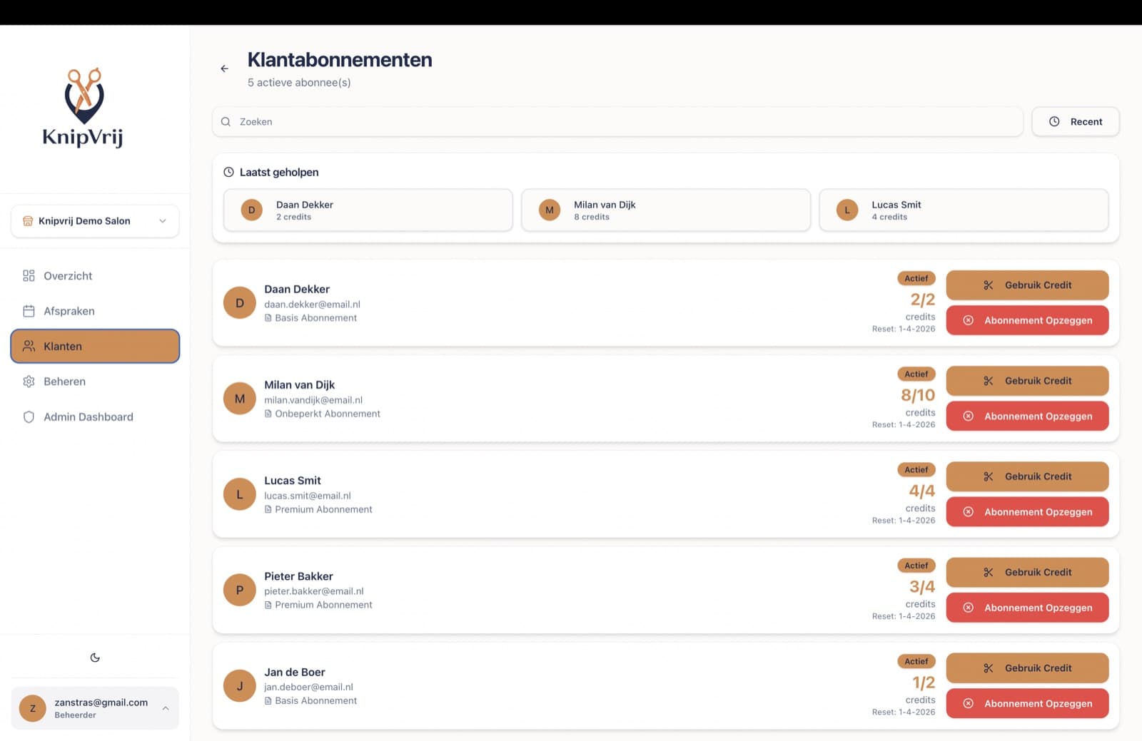 KnipVrij: Kundenverwaltung